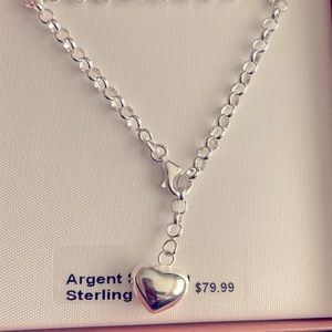 NWT Sterling Silver bracelet with puffed heart. 8”long, adjustable (as shown).
